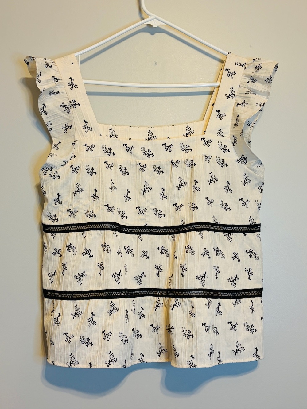 Alice Blue Cream Tank Top with Black Floral Print